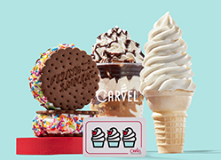 Ice cream and desserts on display.
